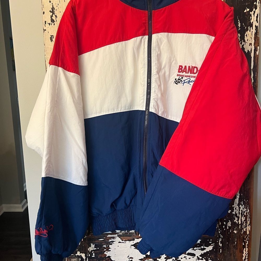 #21 Michael Waltrip Band Aid Racing Nascar Puffer Bomber Jacket 90's. L vintage